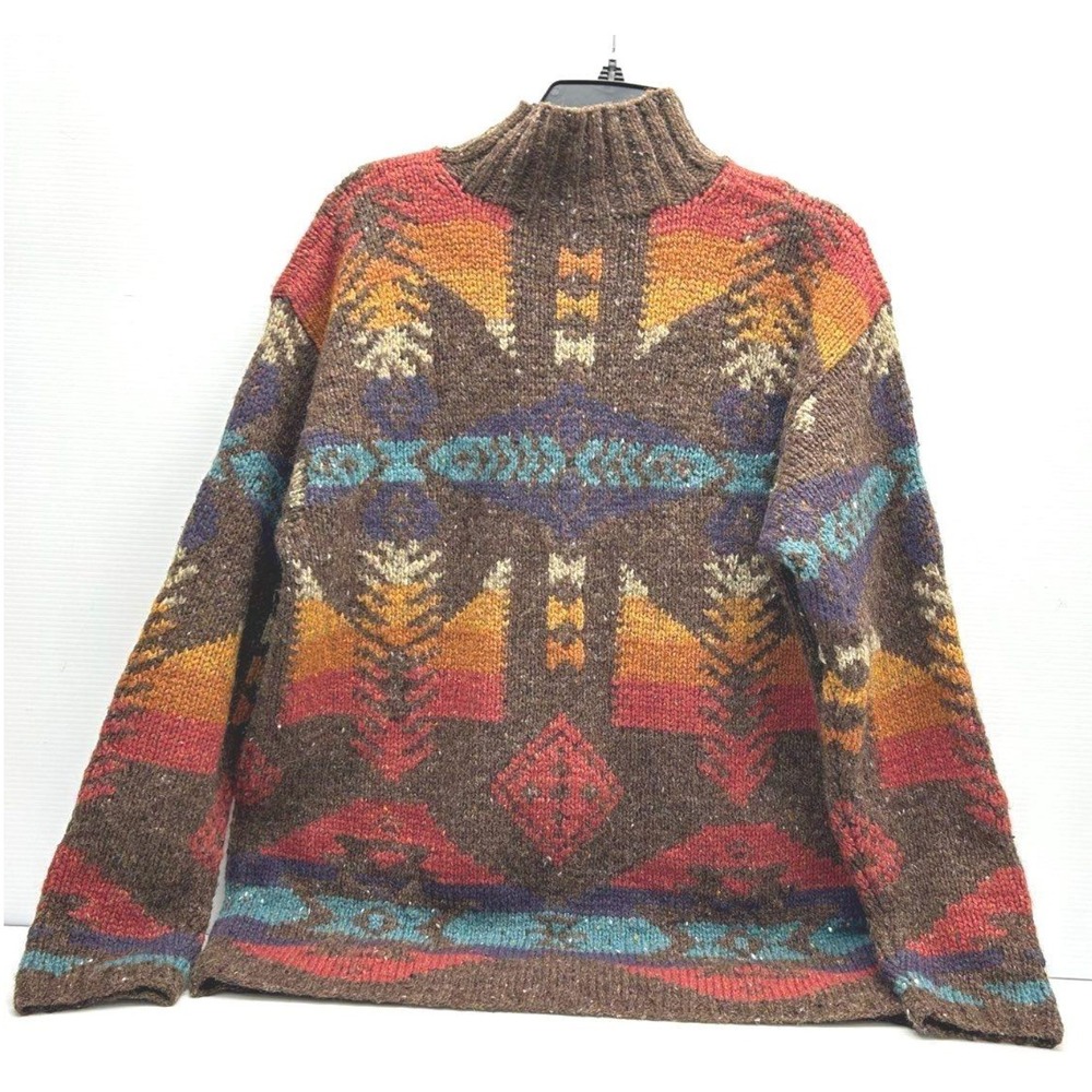 VTG Hand Knit For Ralph Lauren Southwestern Aztec Wool Silk Sweater Navajo Small